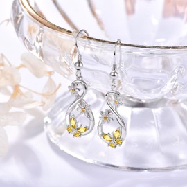 KINGWHYTE Butterfly Earrings 925 Sterling Silver Infinity Dangle Earrings Daisy Drop Earrings Birthday Anniversary Christmas Jewellry Gifts for Women