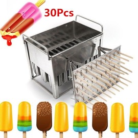 DOONARCES 30pcs/20pcs Ice Cream Stick Mold Stainless Steel Ice Pop Lolly Popsicle Molds DIY Popsicle Ice Cream Stick Holder with Wood Sticks&Brush for Kitchen Bar Drink Shop, 85g Per Mold (30pcs)