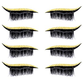 Uranian Eyeliner Stickers with Eyelashes Reusable Eyeliner and Eyelash Stickers Glitter Instant Eye Line Strip Eyeshadow Stickers Colorful Eyelid Tape for Party Eye Makeup Tool for Women (Yellow)