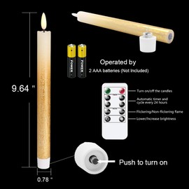 Wondise Gold Flameless Taper Candles with Timer & Remote, 9 Inch Battery Operated LED Flickering Window Candle for Christmas Thanksgiving Decorations, Set of 6