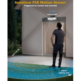 KIBTOY KIBTOY Solar Sensor Outdoor Bright Light Easy to Install, Security Light with 360 Wide Lighting Angle IP65 Waterproof for Front Door,Pathway,Yard,Garage