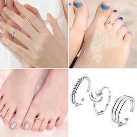 KRFY Sterling Silver Toe Rings for Women 925 Pinky Ring Women Minimalist Beach Foot Jewelry 3Pcs Adjustable Sterling Silver Toe Ring Set