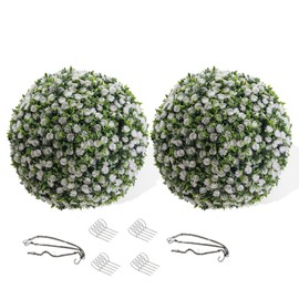 MegaChoice 15 Inch Topiary Balls Set of 2, Artificial Topiary Flower Balls for Home Decor, White Rose