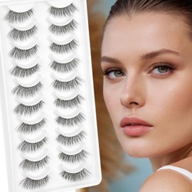 Half Lashes Cateye 3/4 Corner Eyelashes Natural Wispy Lashes 12mm Reusable Pestañas Postizas Naturales Cat Eye 10 Pairs Demi Wispies Short Fake Lashes Strips Thin Clear Band by EMEDA (X43)