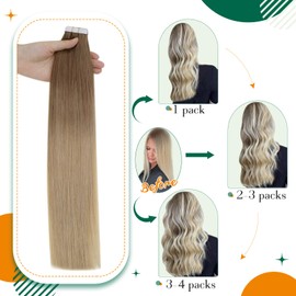 Easyouth Ombre Tape in Hair Extensions Real Hair Tape in Extensions Balayage Brown to Blonde Tape in Human Hair Extensions Tape in 14 Inch 40g 20Pcs