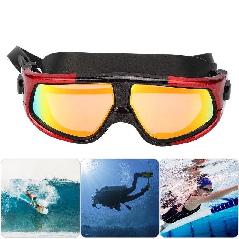 Adult Large Frame Waterproof Antifog Swimming Goggles Electroplate Plain Glass