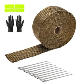Exhaust Heat Wrap Roll 2" x 50' Titanium Fiberglass Heat Shield Tape 1 Rolls 5cm x 15m with 10pcs Stainless Ties for Motorcycle Car Truck