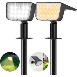 Solar Spot Lights Outdoor Motion Sensor: 2 Pack Solar Outdoor Lights IP67 Waterproof, 2 Colour Modes and 3 Lighting Modes Garden Solar Spotlights for Landscape Pathway Porch Yard Pool