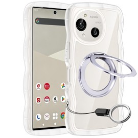 AQUOS R9 SH-51E / SH-M28 AQUOS R10 SH-51F / A501SH / SH-M31 Case Clear Wave TPU Silver Magsafe Compatible with 360° Rotation Stand, Supports Both Vertical and Horizontal Aquos R9 R10 Case, Transparent