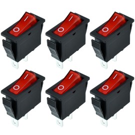 DALQUIS 2 Pin 2 Position Boat Shaped Rocker Switch, KCD3-101 ON/Off Snap in Toggle Switch, AC 250V/15A 125V/20A Red Rocker Switch Toggle for Car Auto Boat Household Appliances (Red 6 Pack)