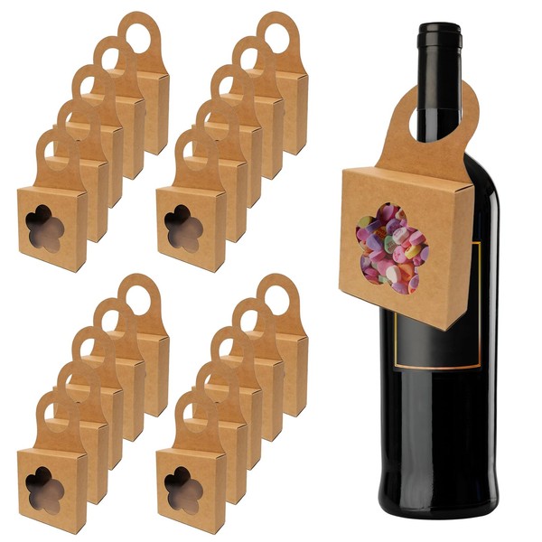 25Pcs Kraft Paper Wine Bottle Box with Window Handles Hanging