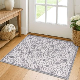 KILOCOCO 2x3 Small Area Rug, Moroccan Super Soft Entryway Rugs Indoor Vintage Washable Rug Non-Slip Indoor Door Mat, Accent Print Faux Wool Throw Rug for Laundry Kitchen Bedroom Entrance, Grey