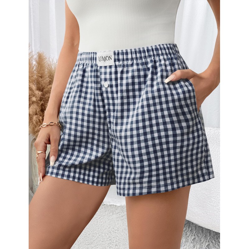 LOMON Boxer Shorts for Women Summer Gingham Cotton Pajamas 2025