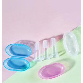 ABBA's 3 Cepillos de dientes de dedo para bebé de silicona suave, con caja de almacenamiento transparente (Rosa, Bebe)