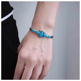 Allereya Boho Turquoise Bracelet Blue Gemstone Bangle Turquoise Water Drop Bracelet Vintage Silver Hand Chain Bracelet Jewellery for Women and Girls, Metal