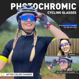 KAPVOE Photochromic Cycling Glasses UV400 Protection Mountain Bike Clear Sports Sunglasses For Men Women MTB Bicycle Riding Baseball Running Driving Fishing Golf 09 Purple