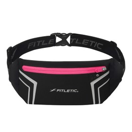 Fitletic - Blitz Sports and Travel Belt, Multifunctional Reflective Belt with Earbud Port, Water-Resistant, Adjustable, and Versatile Running Waist Belt, Running Accessories, Black/Pink