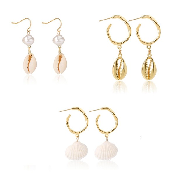 Women Shell Hoop Earrings Dangle Drop Earring Set Pack Small