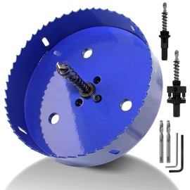 Luomorgo 137mm/5 3/8 inch Hole Saw with Arbor, 1 1/4 inch Cutting Depth HSS Bi-Metal Hole Cutter for Wood Cornhole Boards Plastic Drywall & Metal Sheet