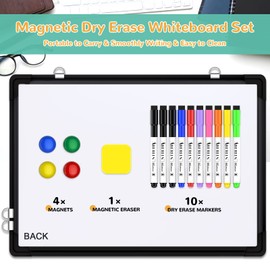 Monthly Calendar Whiteboard Dry Erase Cork Board Combination for Wall, 17x13 Magnetic Dry Erase Board, Double-Sided White Board, Portable Board for Office, Planning, Memo, School, Home (Black)