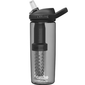 CamelBak eddy+ Water Filter Water Bottle by LifeStraw Integrated 2-Stage Filter Straw - For Hiking, Backpacking, Travel, and Emergency Preparedness - 20oz Tritan Renew, Charcoal