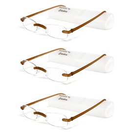 Calabria 714 Flexie Oval Rimless Reading Glasses +2.50 Root Beer (3pack) Men/Women Bendable Readers Flexible TR90