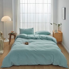 FACE TWO FACE Bedding Duvet Cover Set100% Washed Cotton Duvet Cover Linen Like Textured Breathable Durable Soft Comfy (California King, Dusty Blue)