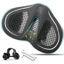 JJZOUEN 2025 Noseless Bike Seat Cushion for Women Men, Comfortable Bike Seat Oversized Pelton Bicycle Saddle for Adult Bikes, MTB, Peloton, E-Bike Bike Accessories