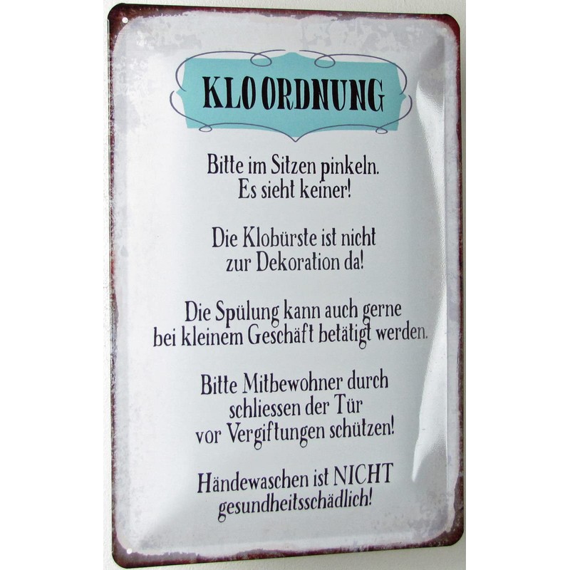 Tin Sign 20 x 30 cm Curved Toilet Order Toilet
