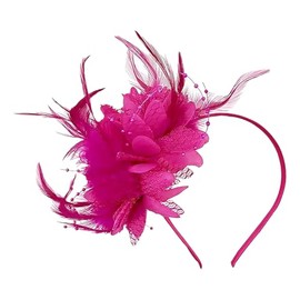 GSHLLO Women Flower Feather Mesh Headband Ladies Vintage Fascinator Hat Hairband Vintage Fancy Dress Up Head Band Cocktail Tea Party Hair Hoop Band Headwear for Holiday Hot Pink