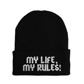 tshirtladen Mütze - My life, my rules - Beanie One Size - Wintermütze Soft Touch - Spruchmütze bestickt - Farbauswahl - lustige Mütze, Farbe: Black