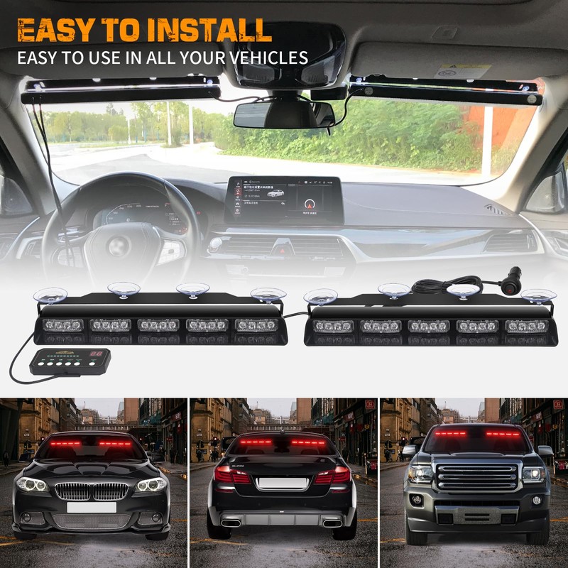 XRIDONSEN 2x 17 inch Red Emergency Lights Bar 40 LED