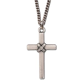 H. J. Sherman Pewter Cross Necklace with Rope Accent Hung 24" Chain in Gift Box