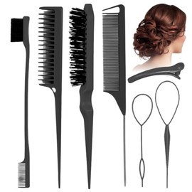 Juego de 7 peines para peinar el cabello, cepillo para el cabello, triple burla, peine de cola de rata, cepillo de borde, herramientas de cola de...  