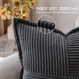 MIULEE Dark Grey Corduroy Pillow Covers 20 x 20 inch with Splicing Set of 2 Super Soft Boho Striped Broadside Decorative Textured Throw Cases for Couch Cushion Bed Livingroom