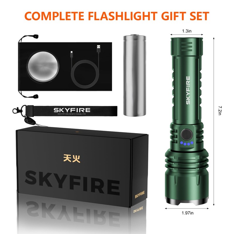 SKYFIRE 1376 LED Flashlights with Ignition Lens, Rechargeable 2000 High