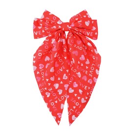 Love Heart Print Ribbon Hair Bows Girls Oversize Satin bowknot Hair Accessories for Women Long Tail Ribbon Bow Clip Birthday Accessories for Girls Red Heart Pattern Bow Clips