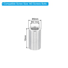 PATIKIL M3 Aluminum Spacers, 10 Pcs Metal Spacer Aluminum 3.1mm ID x 5mm OD x 10mm L Aluminum Spacers Screw Standoff Round for M3 Screw Bolts