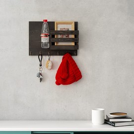 Coral Flower intage Grey Wood Wall Mounted Mail Holder with 6 Key Hooks & Mason Jar