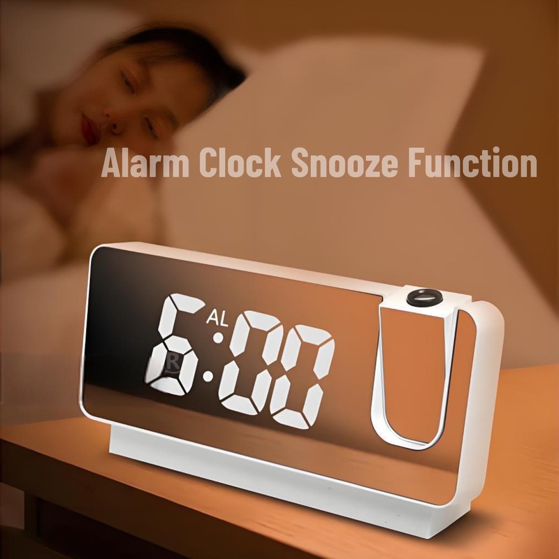 Projection Alarm Clock, 7.3 inch Digital Clock with 180°Projector, USB
