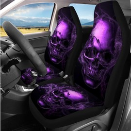 Jndtueit Purple Skull Flame Fire Car Accessories Set of 12 Automobile Front and Rear Split Bench Car Seat Covers Footprint Seat Belt Pads Lipstick Organizer Case Steering Wheel Cover Coaster