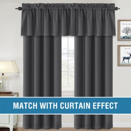 H.VERSAILTEX 100% Blackout Curtain Valances for Kitchen Windows/Bathroom/Living Room/Bedroom Thermal Insulated Rod Pocket Valances for Windows, 2 Pack, 52" x 18", Charcoal Gray