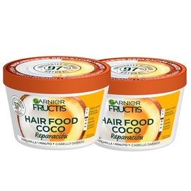 Kit Garnier Fructis Hair Food Coco 2 Pack Mascarilla 350ml c/u, Tratamiento 3en1 mascarilla, crema para peinar y acondicionador reparador de cabello dañado, Fórmula 98% Origen Natural, Sin Siliconas ni Parabenos, Pelo Sano 1 Min
