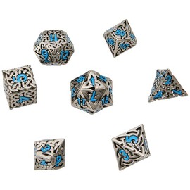 Let's Play Games Hollow Textures RPG Dice Set, Silver/Blue