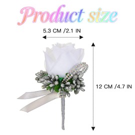 Latious Rose Wedding Boutonniere White Groom Flower Buttonholes for Men (White with Silver Gray)