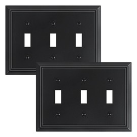 2-Pack Triple Toggle Light Switch Cover Plate, Durable Natural Bamboo Fiber Decorative Switch Plate Covers, Matte Black 3 Gang Wall Plate, Corrosion Resistant