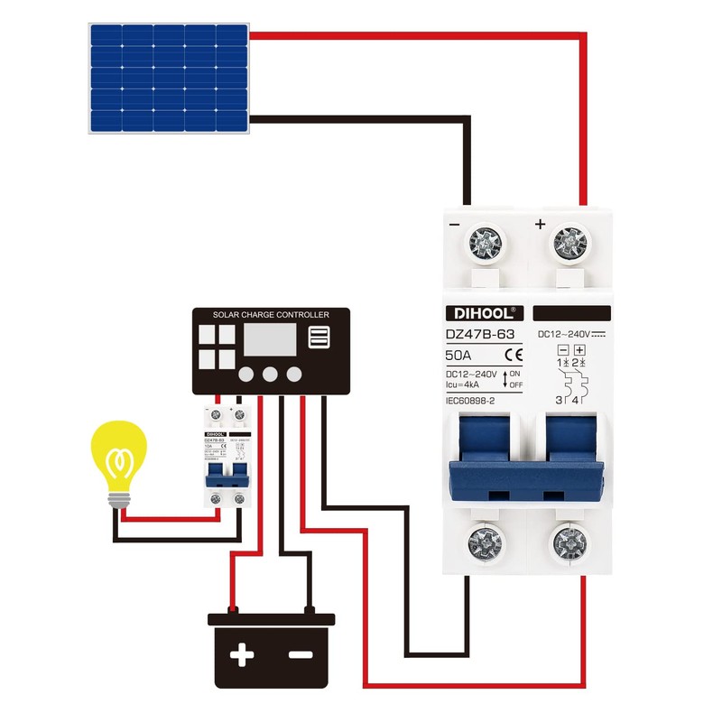 DIHOOL DC Circuit Breaker,50A 2 Pole,12V to 240 Volt Solar
