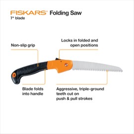 Fiskars Fiskars Folding Hand Saw, 7" Pruning Saw with Power Tooth Blade with Triple Ground Teeth that Powers Through Wood Faster, Soft Grip Handle