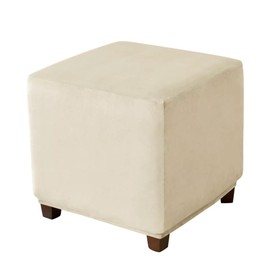 Daunkang Ottoman Cover Square Velvet Ottoman Covers Protector for Footrest Foot Stool Furniture Stretch Comfortable with Elastic Bottom Small Beige