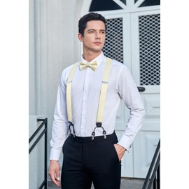HISDERN - Juego de corbata de lazo y tirantes para hombre, diseño de corbatín y pañuelo de corbatín ajustable en forma de Y, 6 clips, 1-a3 Champagne, Talla única